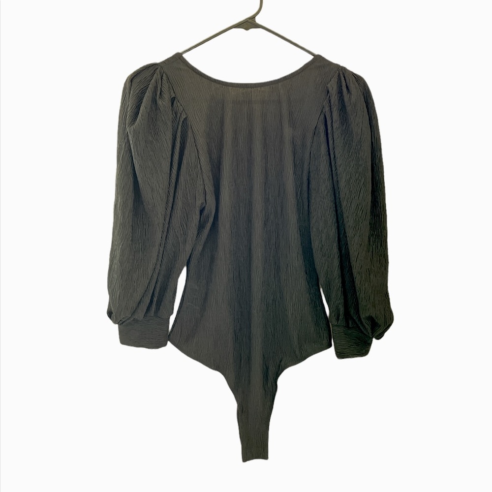 ASTR The Label Black textured balloon sleeves scoop back bodysuit top